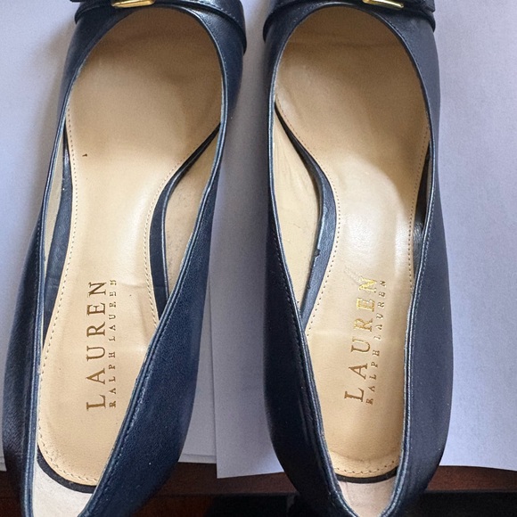 Lauren Ralph Lauren Shoes - Lauren Ralph Lauren Navy Leather Shoes with heel & gold buckle